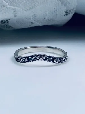 Floral Curved Band, Flower & Cross, Vintage Jewelry Design#D513