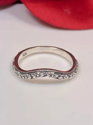 Floral Curved Band, Simple Double Flower, Vintage Jewelry Design#D512