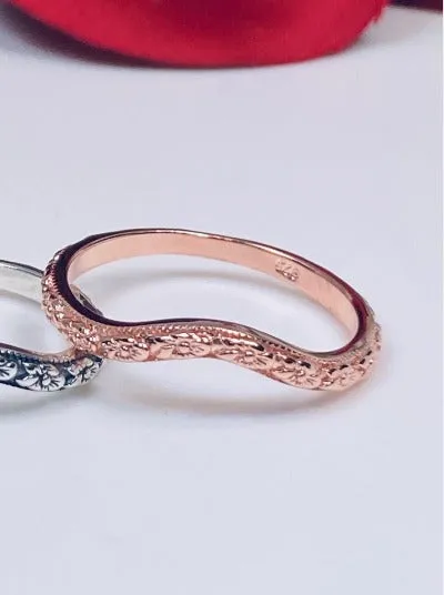 Floral Curved Band, Simple Double Flower, Vintage Jewelry Design#D512