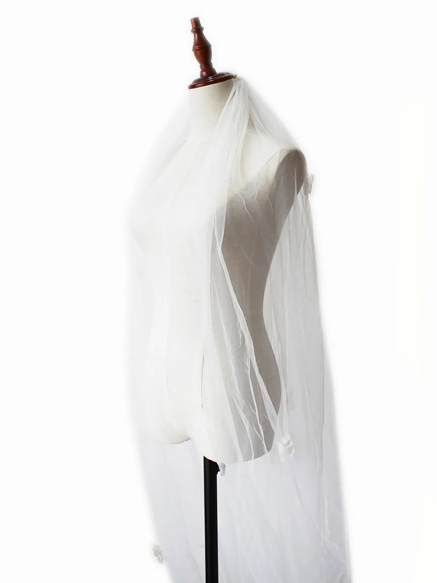 Flower Long Simple Tulle Wedding Bridal Veil V641xmj