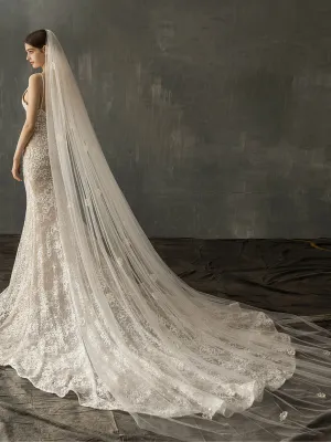 Flower Long Simple Tulle Wedding Bridal Veil V641xmj
