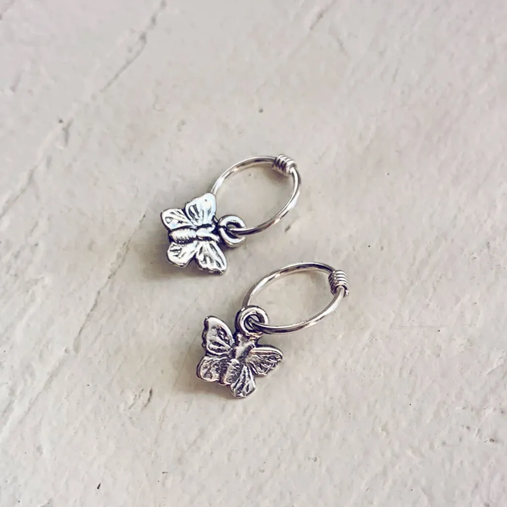 flutter // itty bitty sterling silver butterfly hoop sleeper earrings⁣
