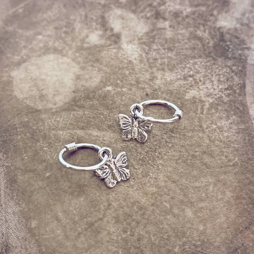 flutter // itty bitty sterling silver butterfly hoop sleeper earrings⁣