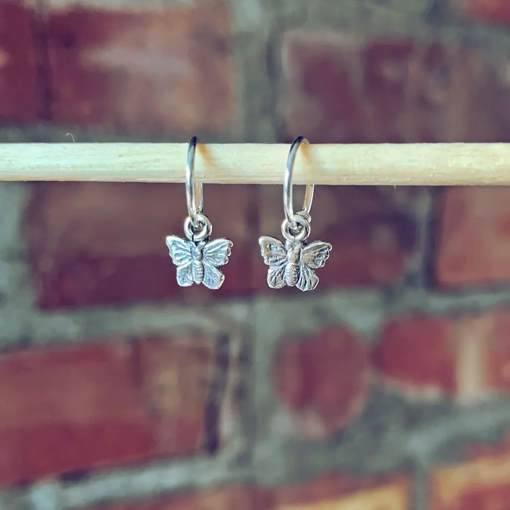 flutter // itty bitty sterling silver butterfly hoop sleeper earrings⁣