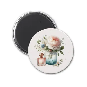 French perfume and roses illustration round fridge magnet  | French Cottagecore Collection