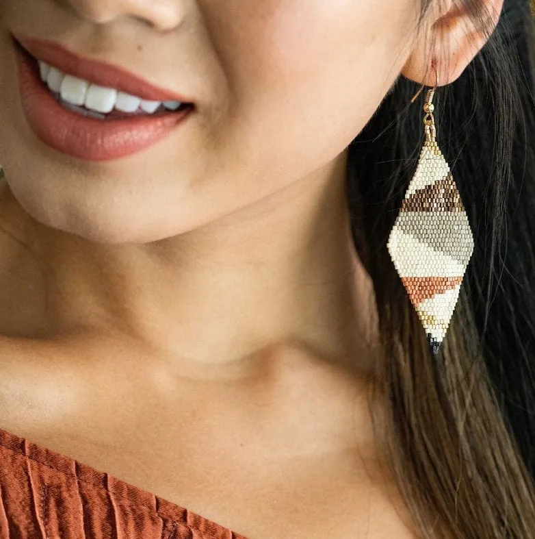 Frida Angled Stripes Beaded Earrings Mixed Metallic