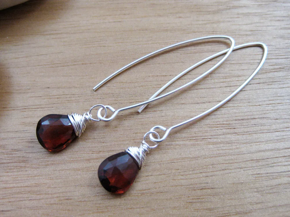 Garnet Sterling Silver Drop Earrings