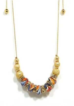 Glass Bead Drawstring Necklace