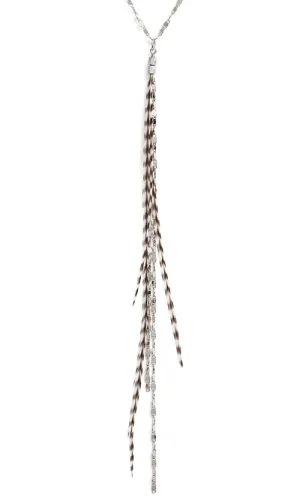 Glistening Feather Necklace - Silver/Stripe