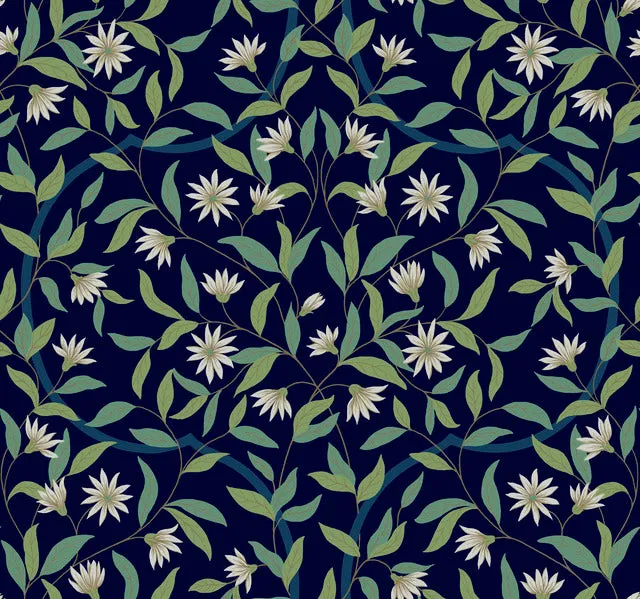 GO8251 Jasmine Indigo Wallpaper-Blue
