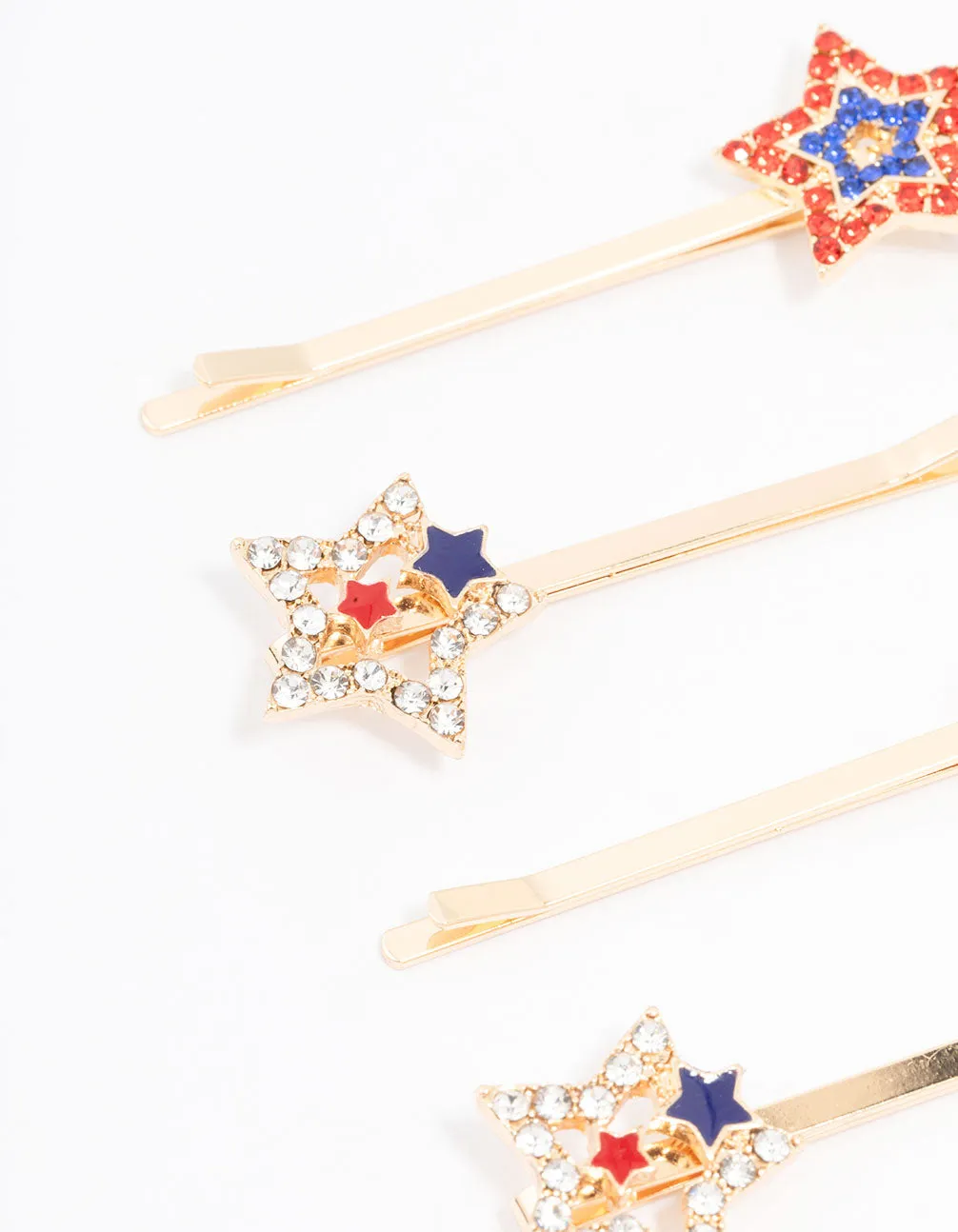 Gold Diamante Star Hair Clip 4-Pack