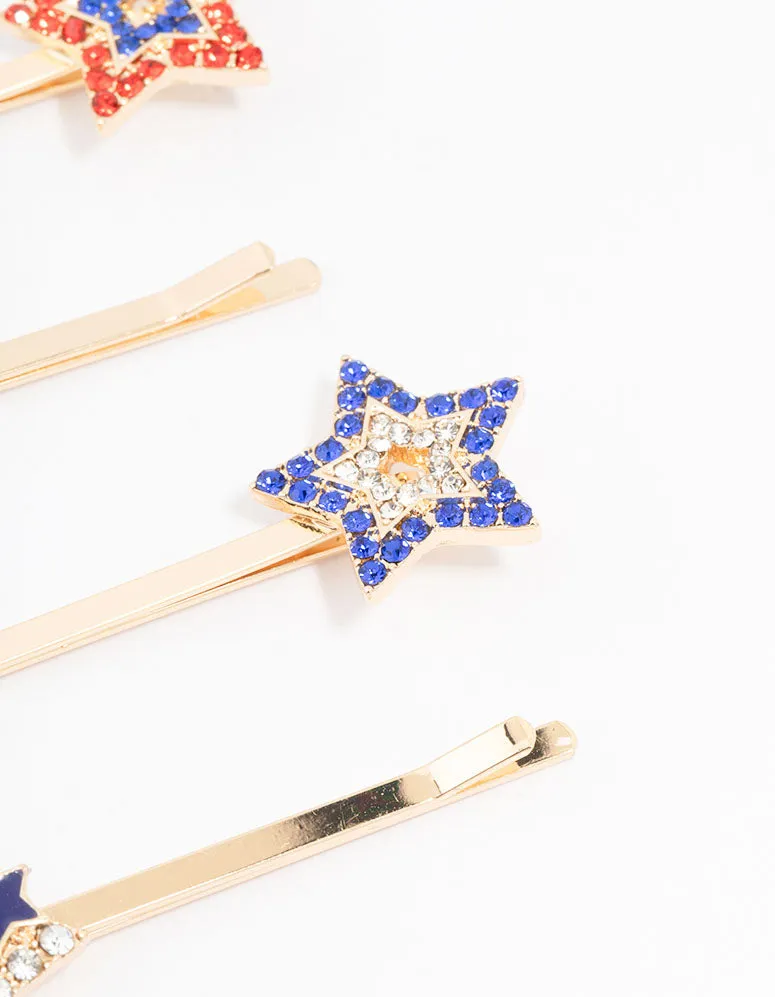 Gold Diamante Star Hair Clip 4-Pack