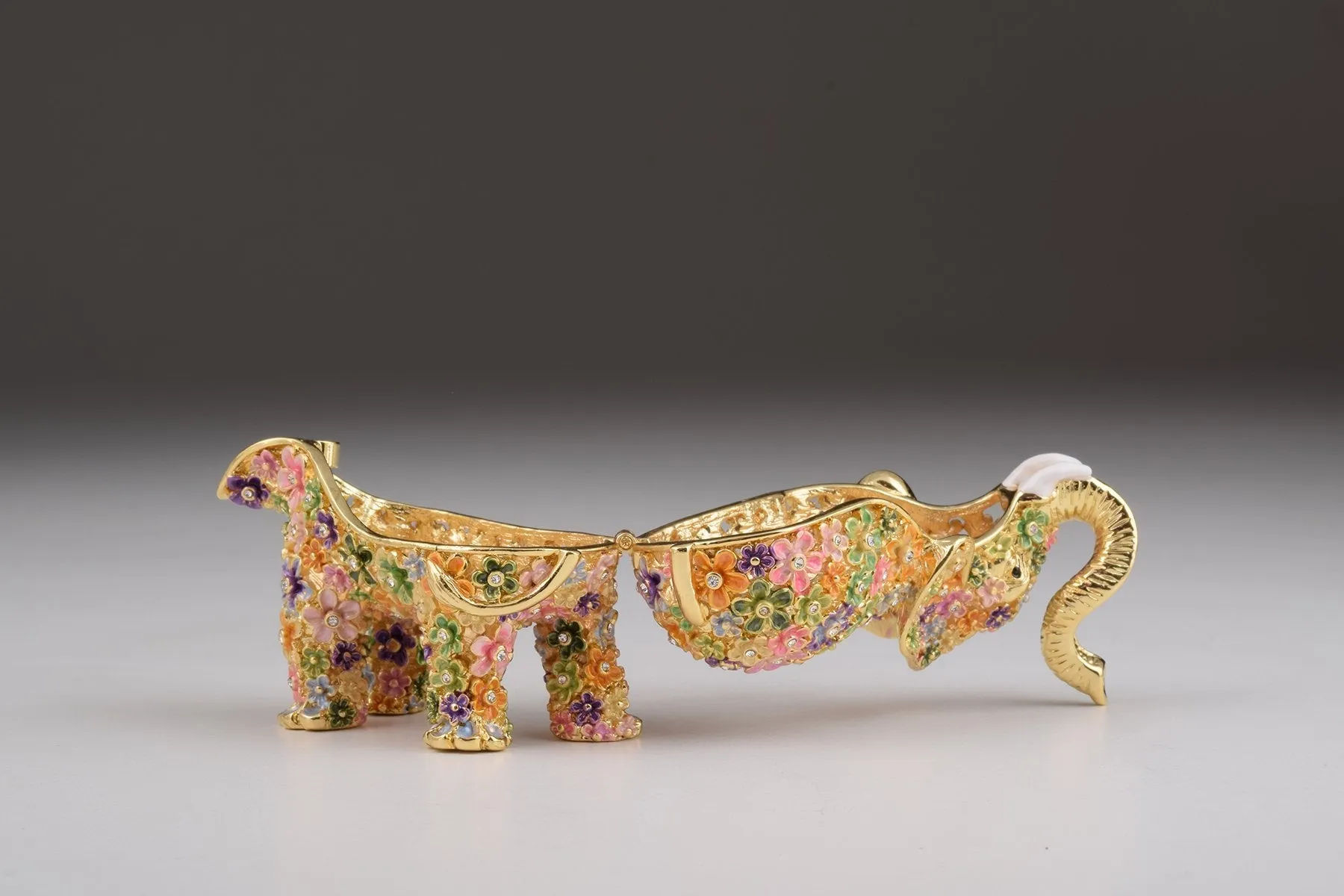 Gold Elephant with Colorful Flowers Trinket Box