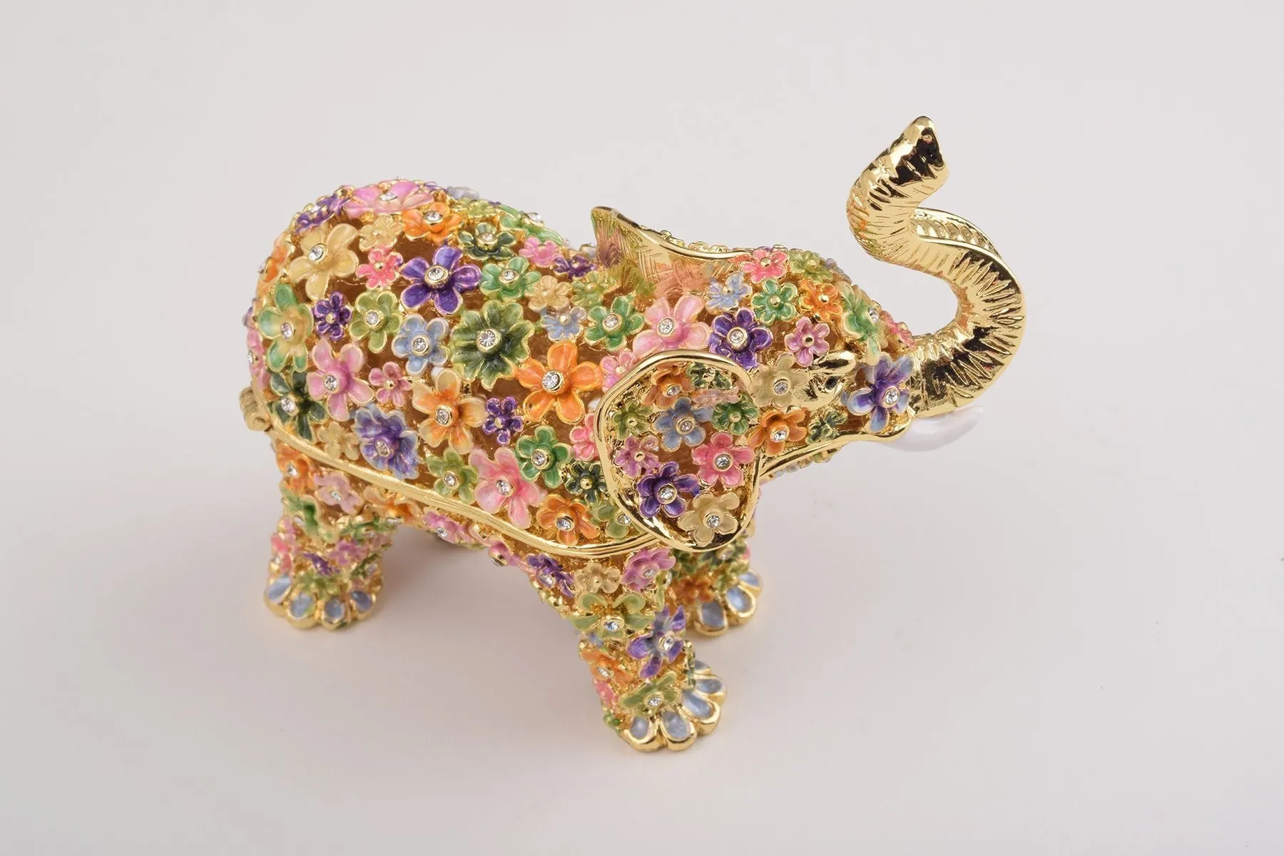 Gold Elephant with Colorful Flowers Trinket Box