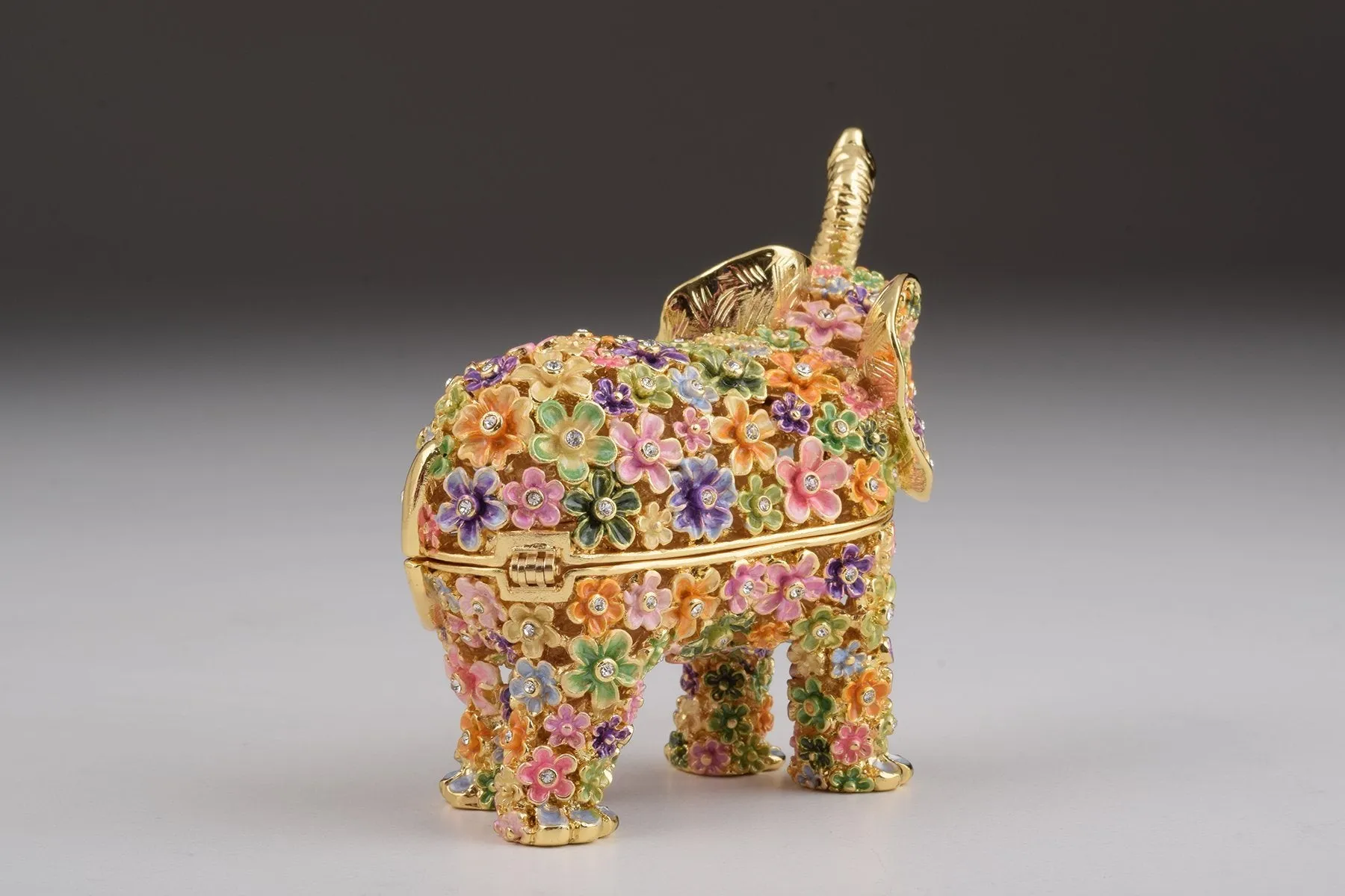 Gold Elephant with Colorful Flowers Trinket Box
