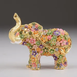 Gold Elephant with Colorful Flowers Trinket Box