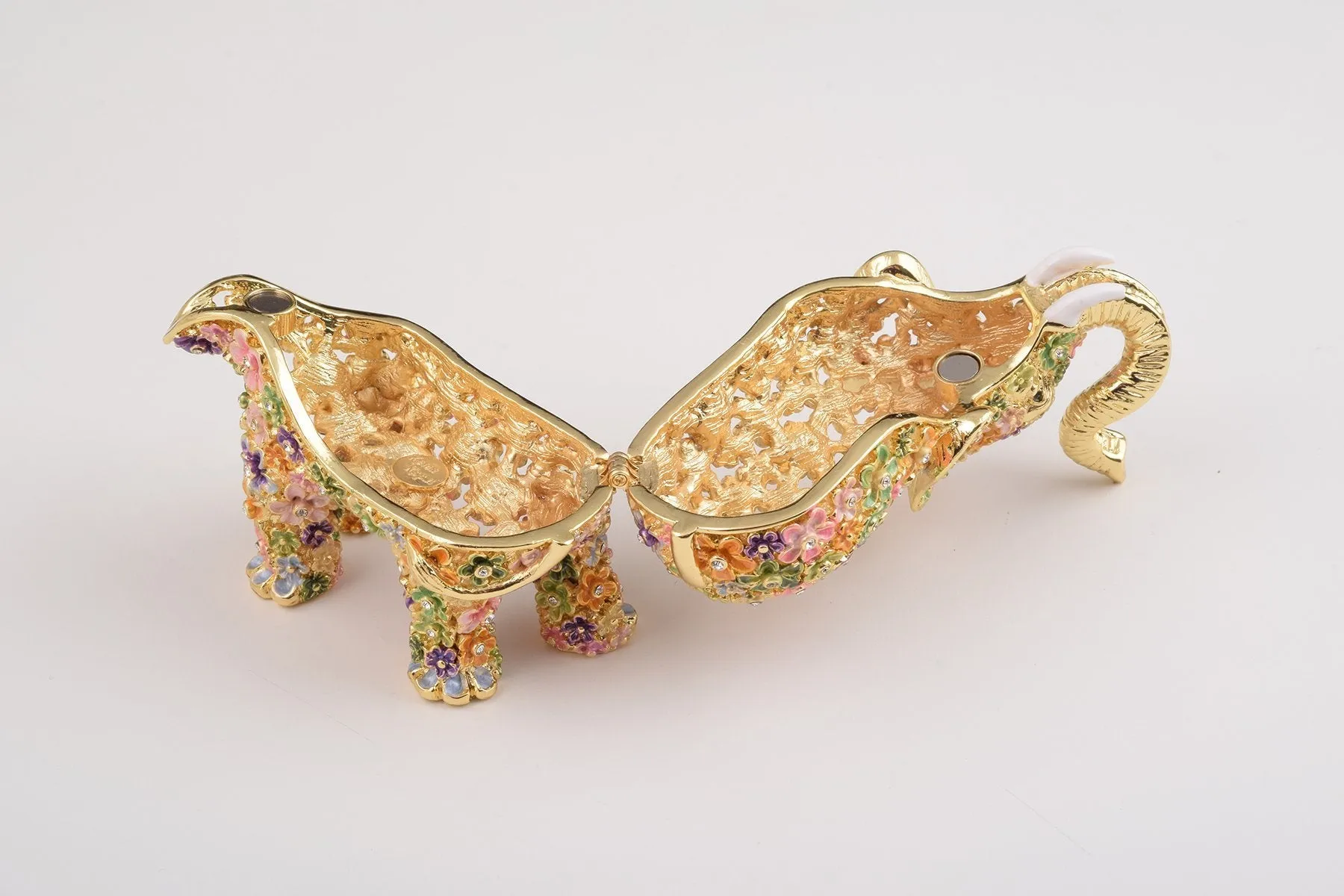 Gold Elephant with Colorful Flowers Trinket Box