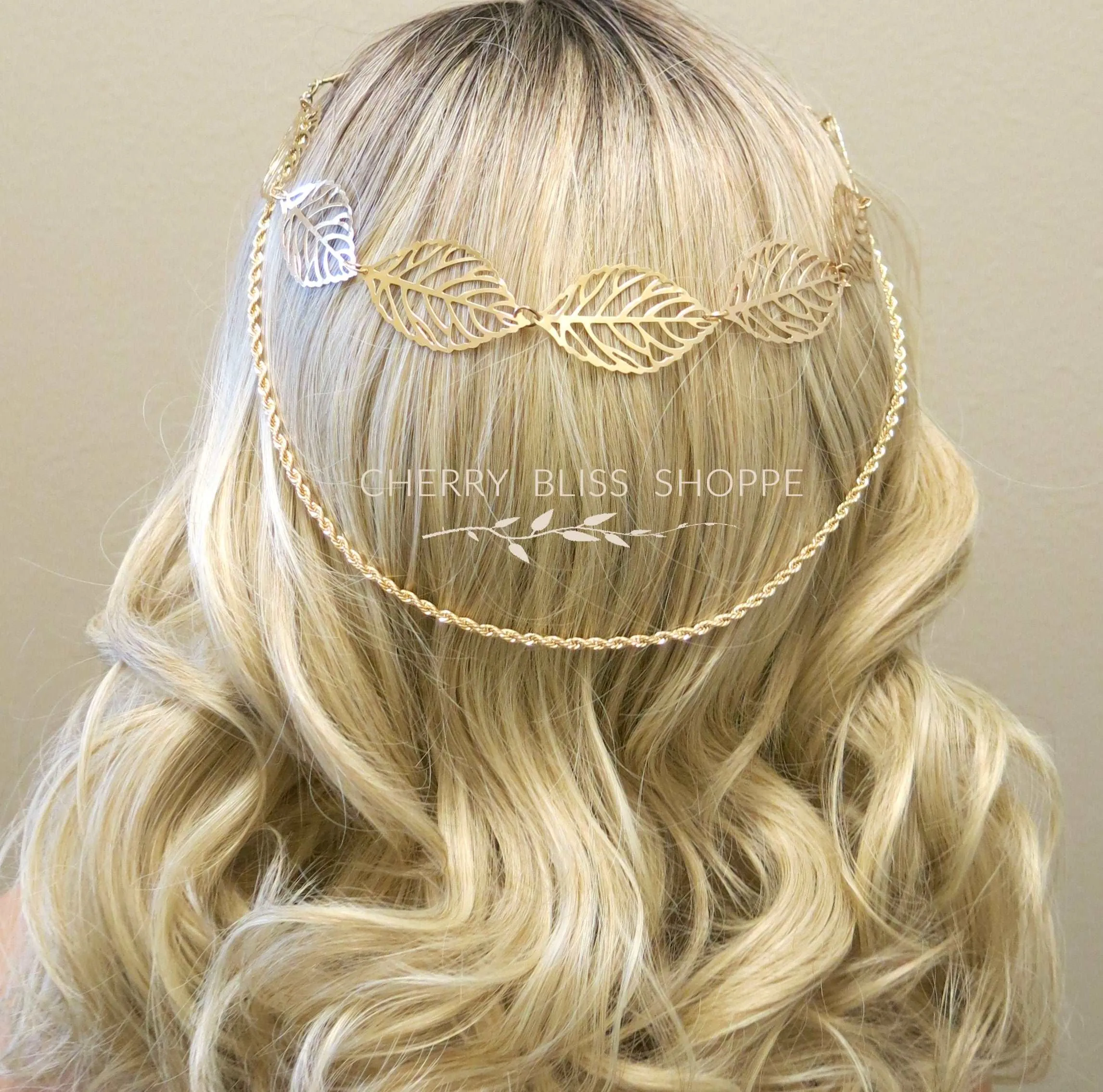 Gold Leaves and Rope Dual Chain Hair Vine, Bridal Gold Chained Vine Hairclip, Boho Dancer Hairpiece