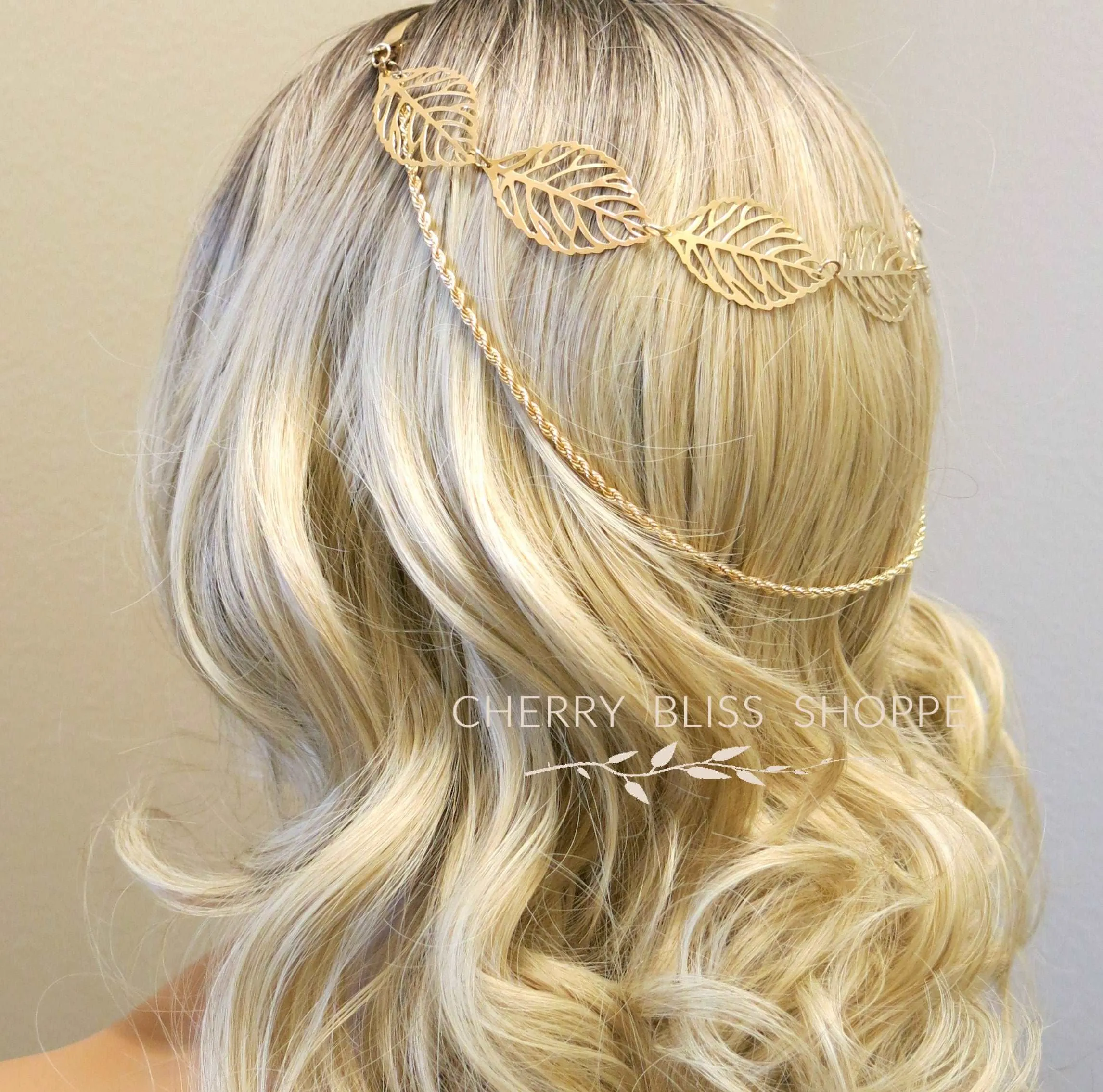 Gold Leaves and Rope Dual Chain Hair Vine, Bridal Gold Chained Vine Hairclip, Boho Dancer Hairpiece
