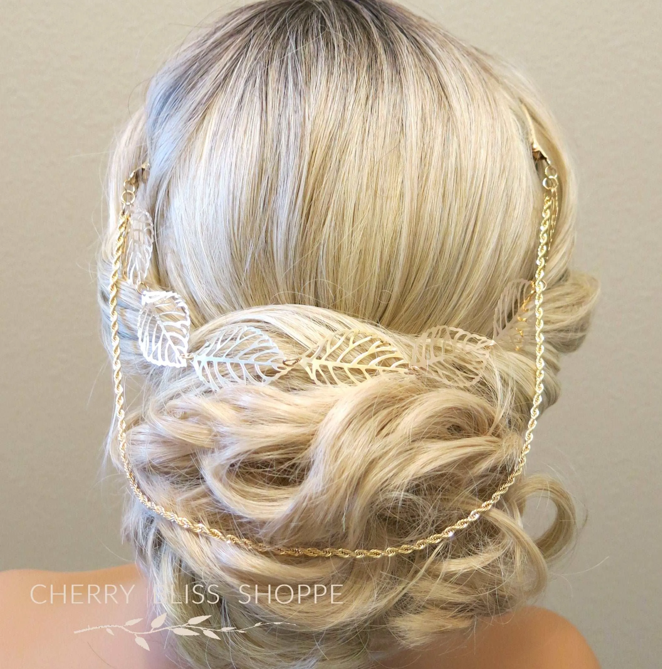 Gold Leaves and Rope Dual Chain Hair Vine, Bridal Gold Chained Vine Hairclip, Boho Dancer Hairpiece