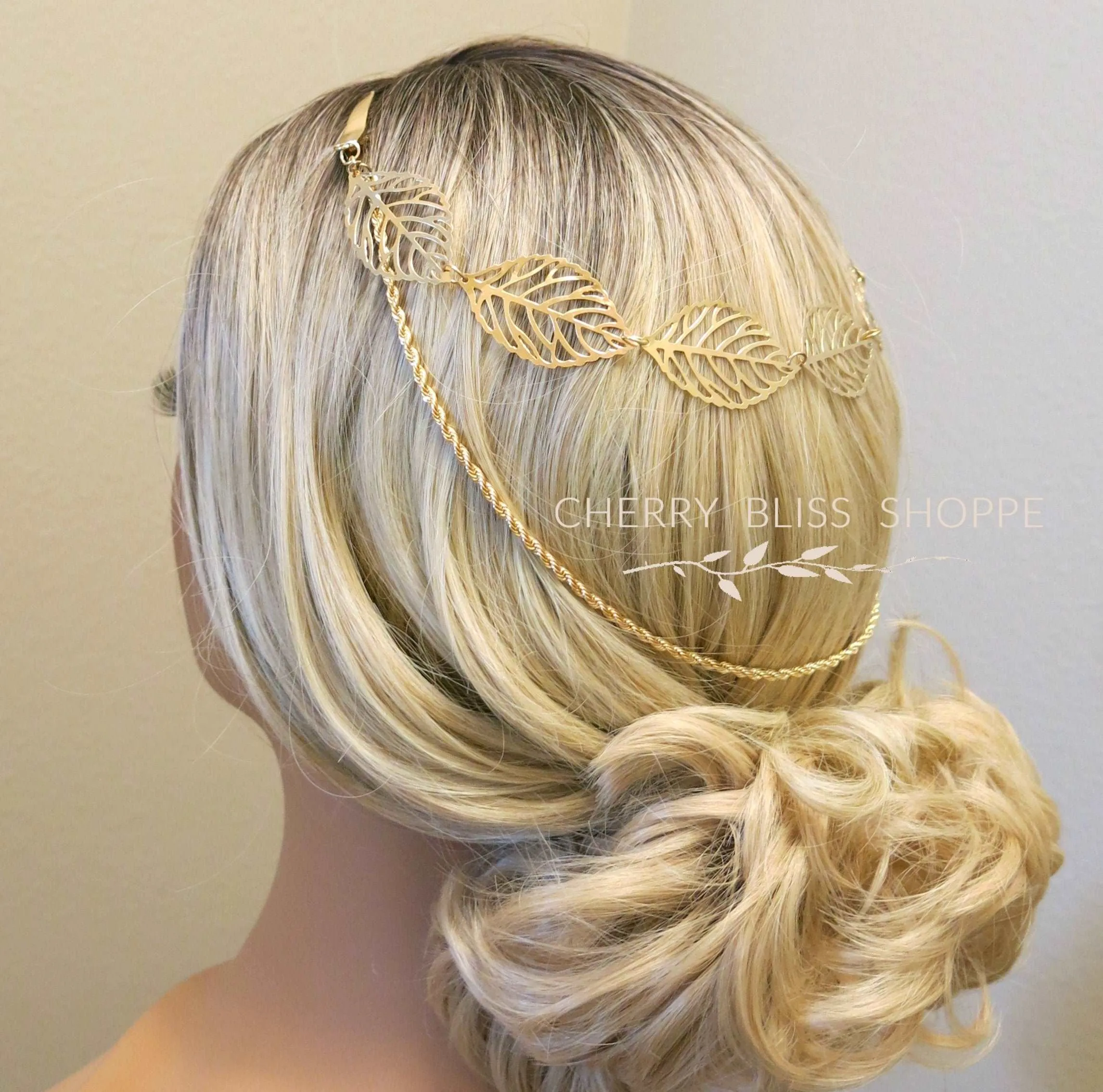 Gold Leaves and Rope Dual Chain Hair Vine, Bridal Gold Chained Vine Hairclip, Boho Dancer Hairpiece