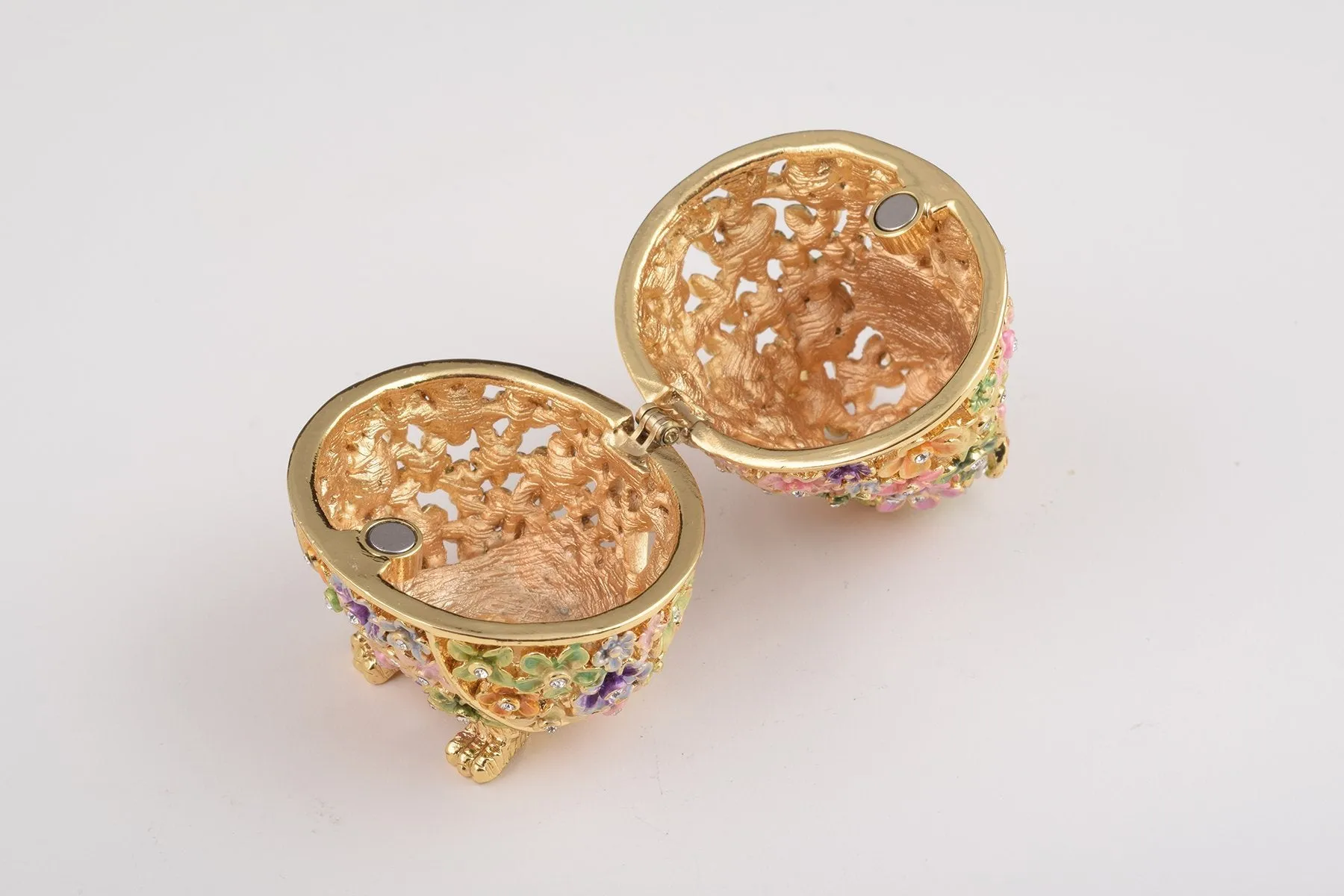 Gold Owl with Colorful Flowers Trinket Box