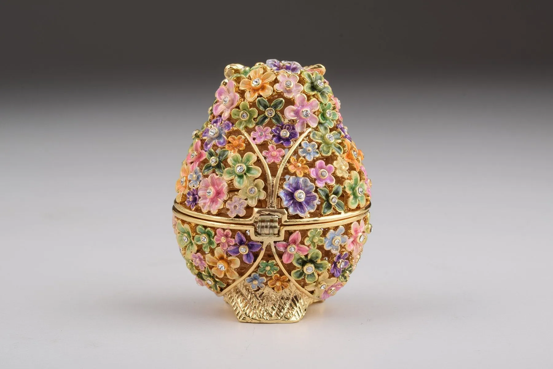 Gold Owl with Colorful Flowers Trinket Box