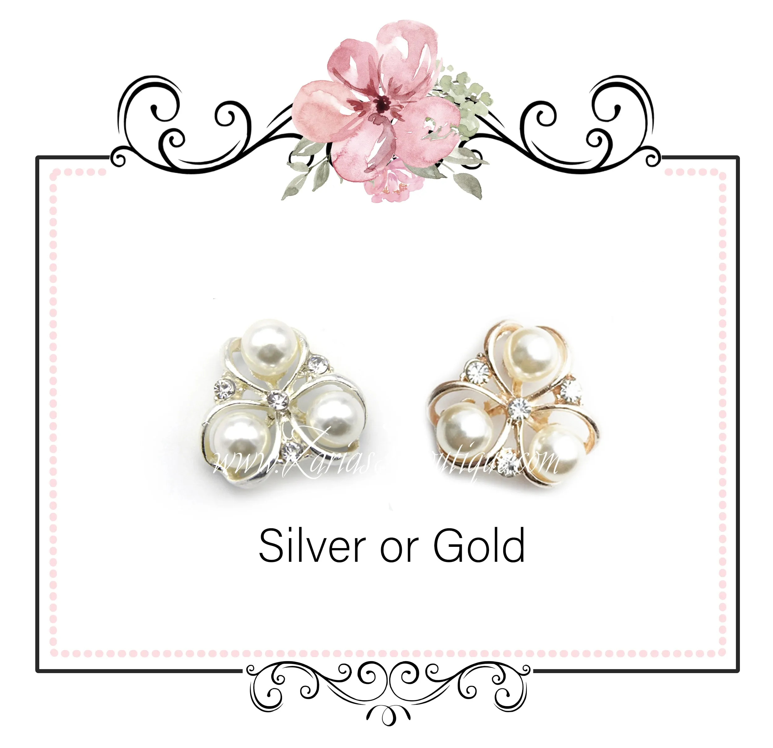 Gold Pearl Crystal Flat Back Embellishment x 2 ~ Bow Centre ~ Jewellery