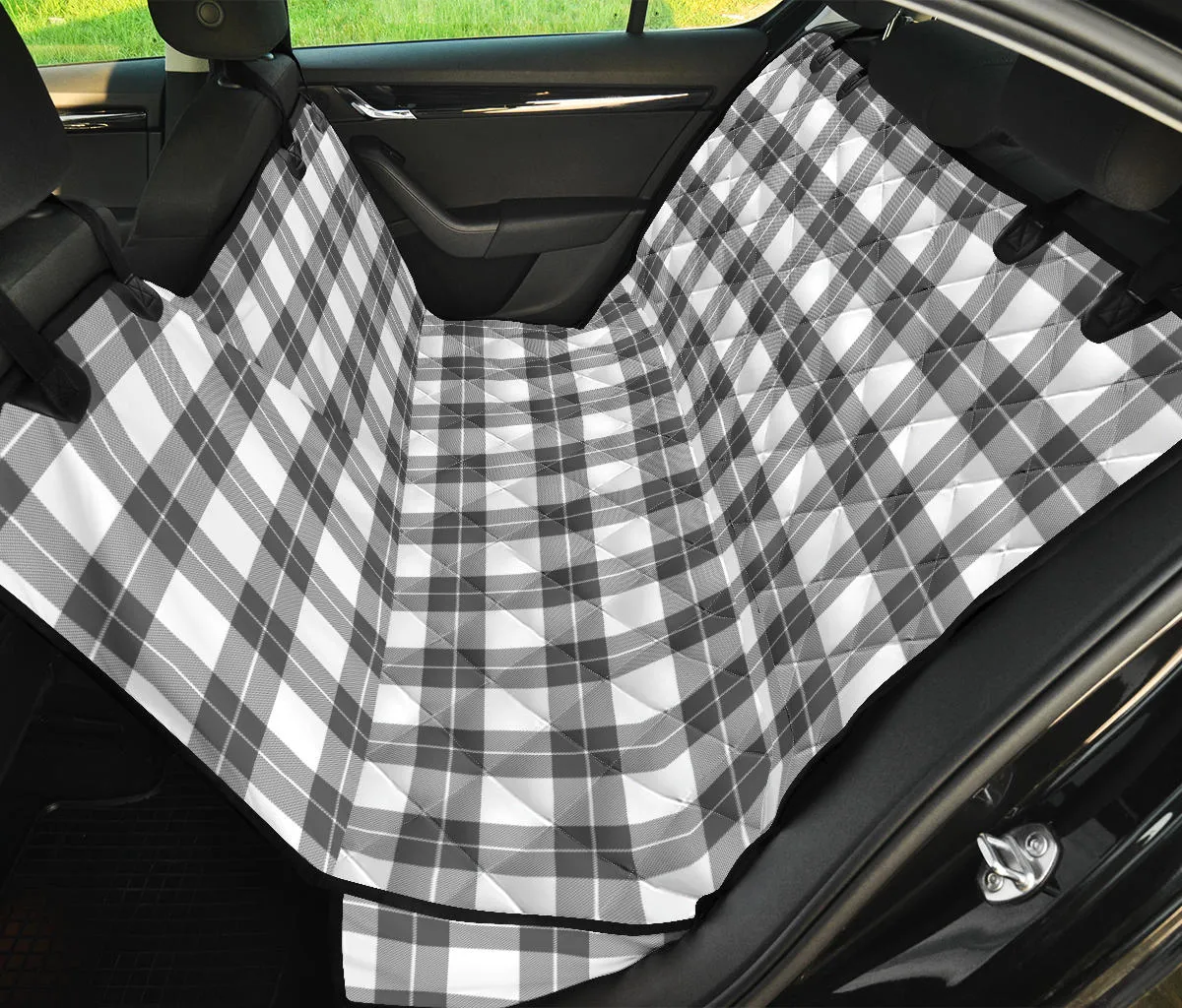 Gray and White Plaid Dog Hammock Back Seat Protector For Pets