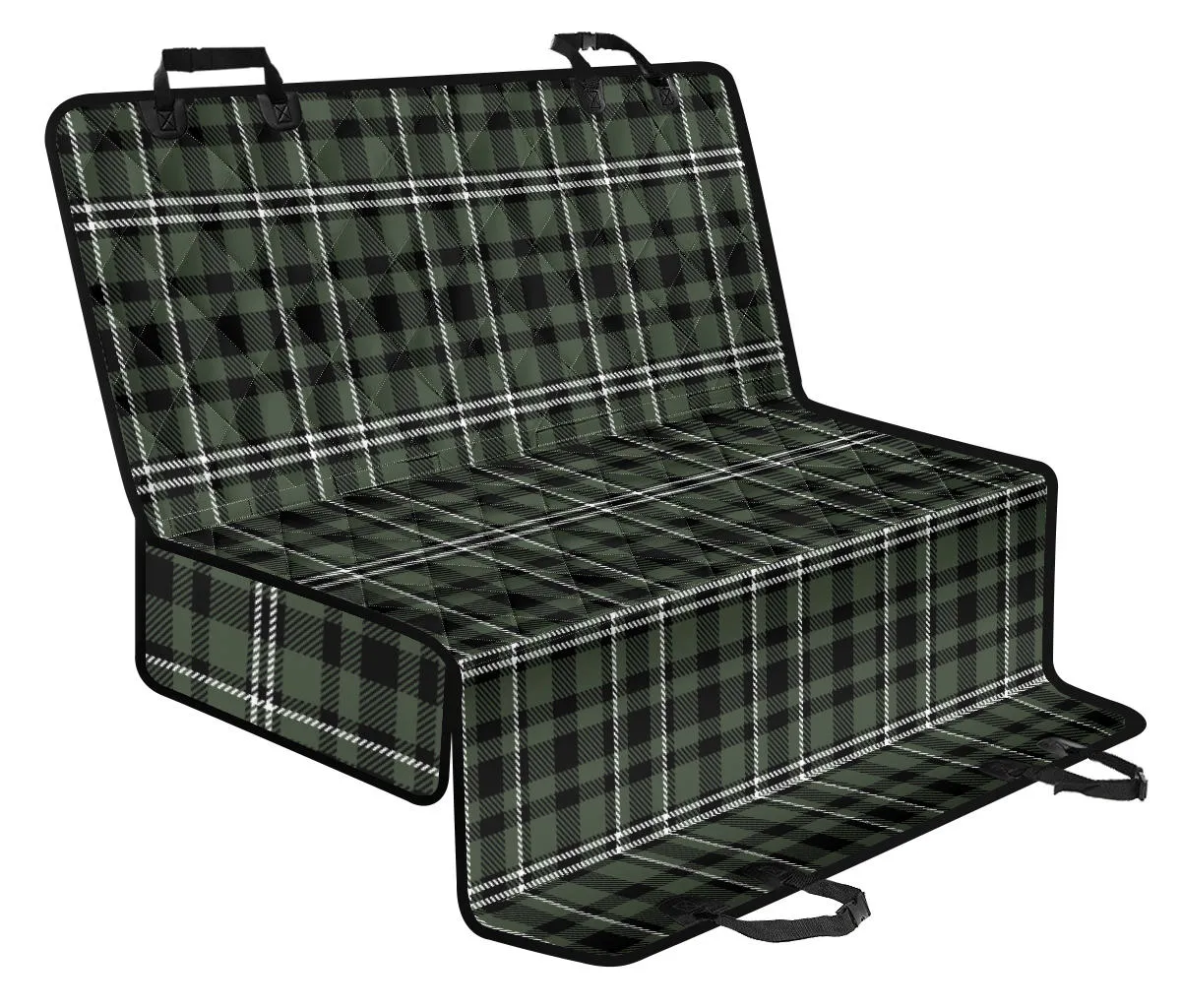 Green, White and Black Plaid Tartan Back Seat Cover For Pets