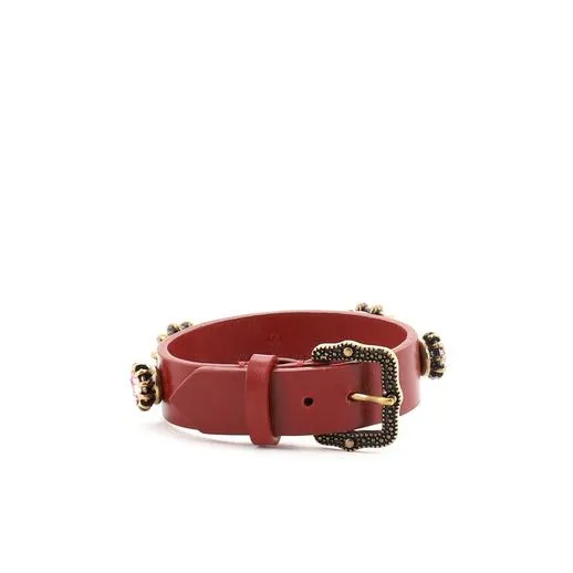 Gucci Crystal Feline Head Leather Bracelet in Red