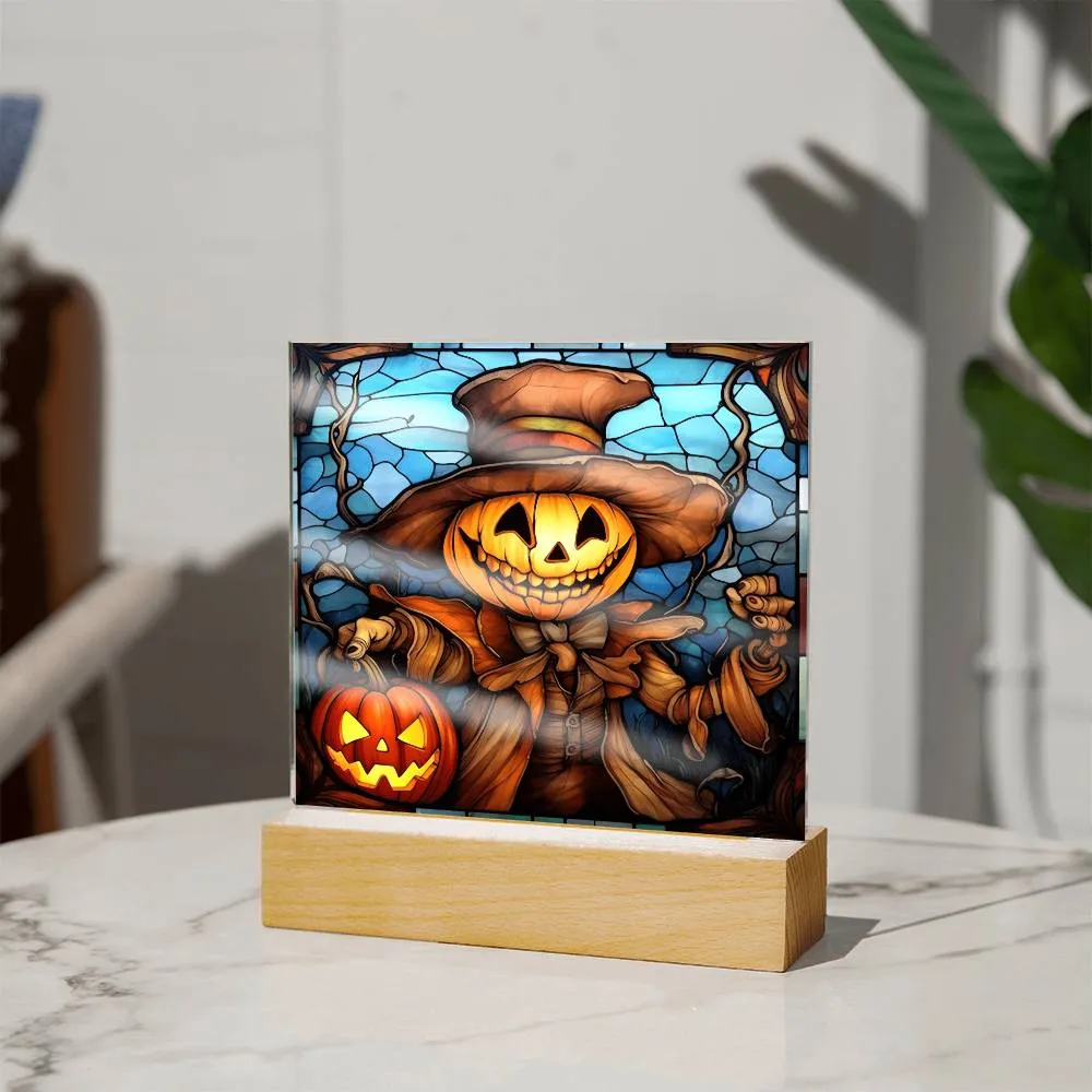 Halloween Gift - Halloween-Pumpkin Ghost Stained Glass-Acrylic Square Plaque Acrylic Square