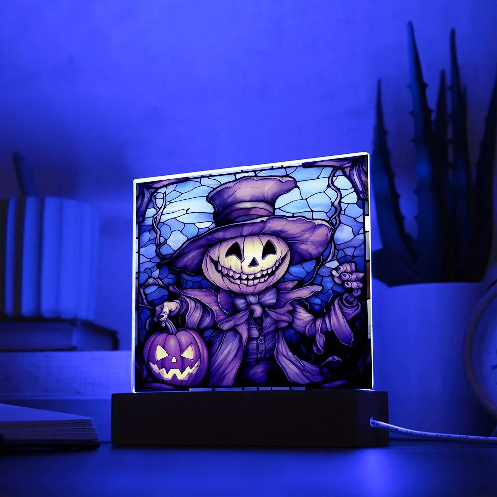 Halloween Gift - Halloween-Pumpkin Ghost Stained Glass-Acrylic Square Plaque Acrylic Square