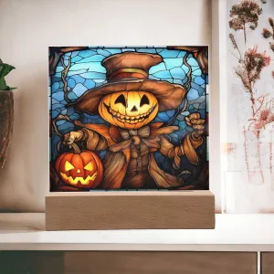 Halloween Gift - Halloween-Pumpkin Ghost Stained Glass-Acrylic Square Plaque Acrylic Square