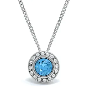 Halo Pave Pendant Necklace with Blue Aquamarine Round Crystals from Swarovski Silver Toned Rhodium Plated