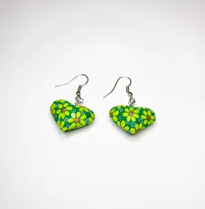 Hand Carved & painted Heart Earrings