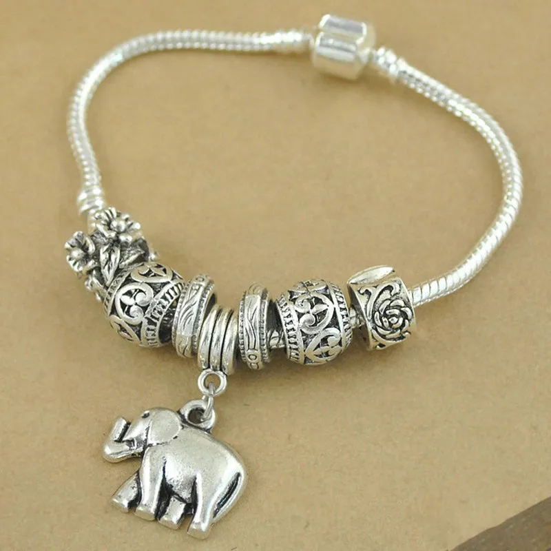Handmade Beaded Elephant Pendant Bracelet