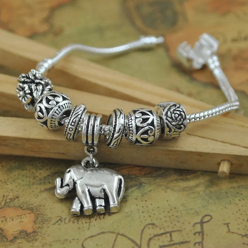 Handmade Beaded Elephant Pendant Bracelet