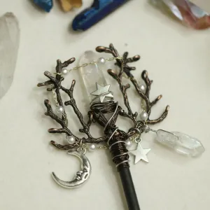 Handmade crystal natural amethyst hairpin wood hairpin bridal hair comb crystal hair ornament BOHO wedding gift