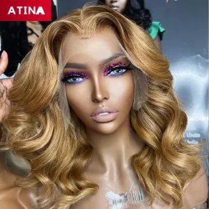 Honey Blonde Bob Wavy Lace Front Wig Colored Human Hair Wigs