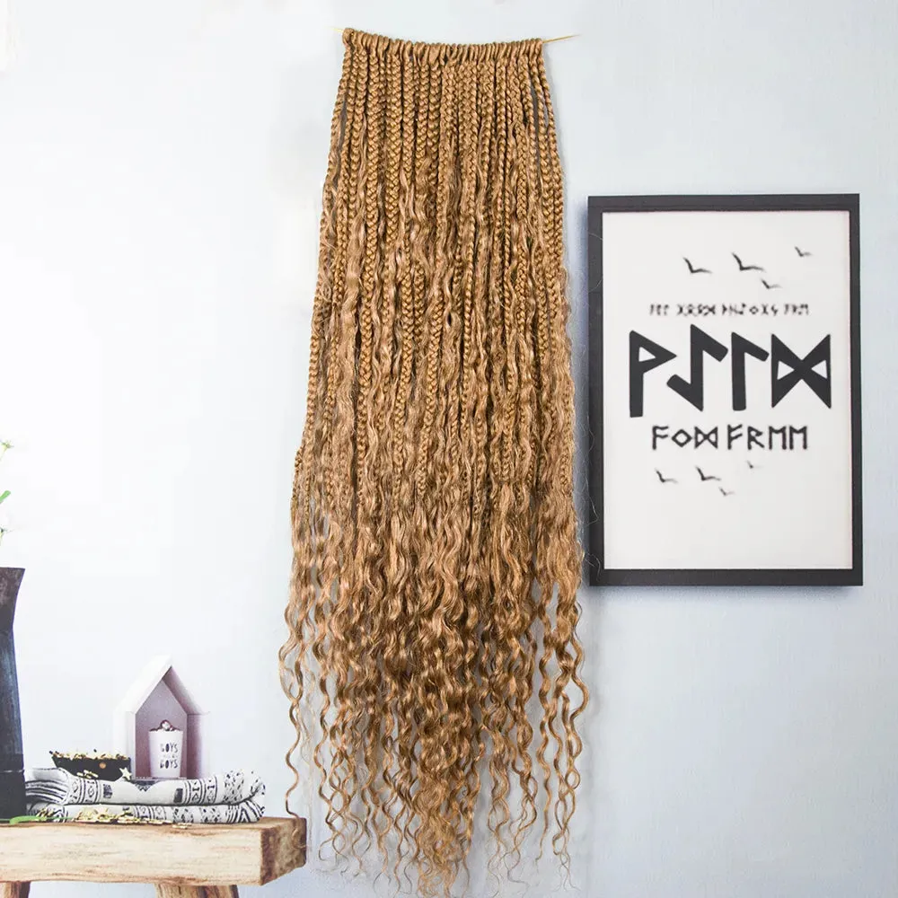 Honey Blonde Crochet Boho Box Braids with Human Hair Curls