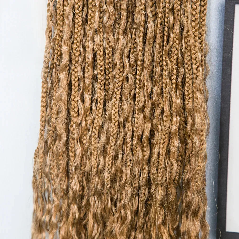 Honey Blonde Crochet Boho Box Braids with Human Hair Curls