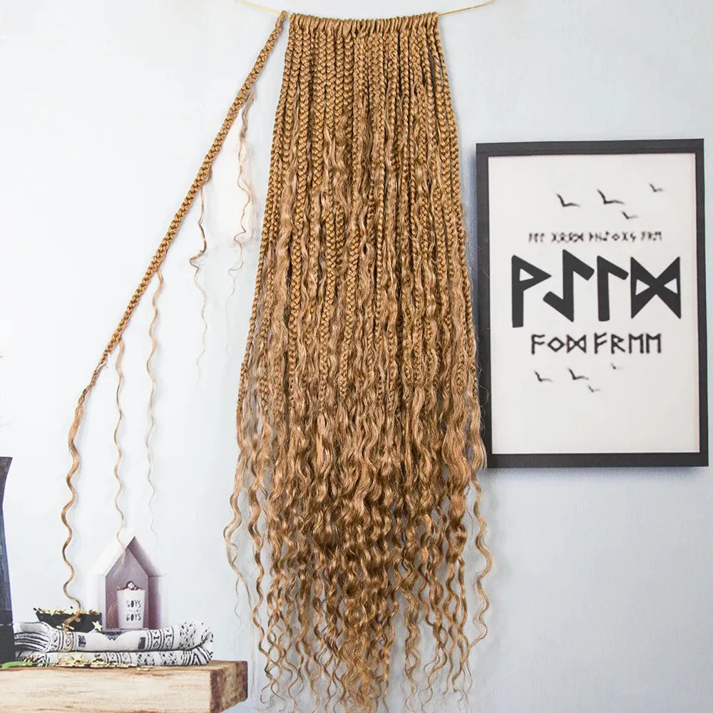 Honey Blonde Crochet Boho Box Braids with Human Hair Curls