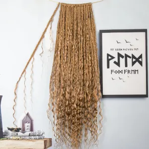 Honey Blonde Crochet Boho Box Braids with Human Hair Curls