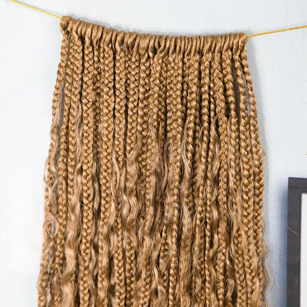 Honey Blonde Crochet Boho Box Braids with Human Hair Curls
