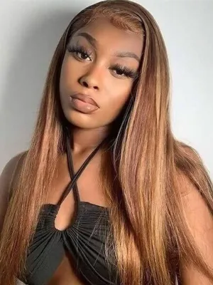 Honey Blonde Transparent 360 Lace Frontal Human Hair Wigs 4/27 Highlights Straight Colored Lace Wig