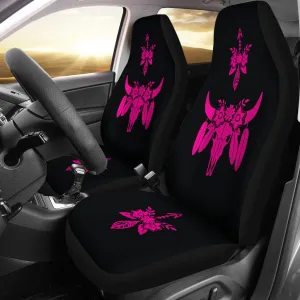 Hot Pink and Black Boho Cow Skull and Flowers Car Seat COvers