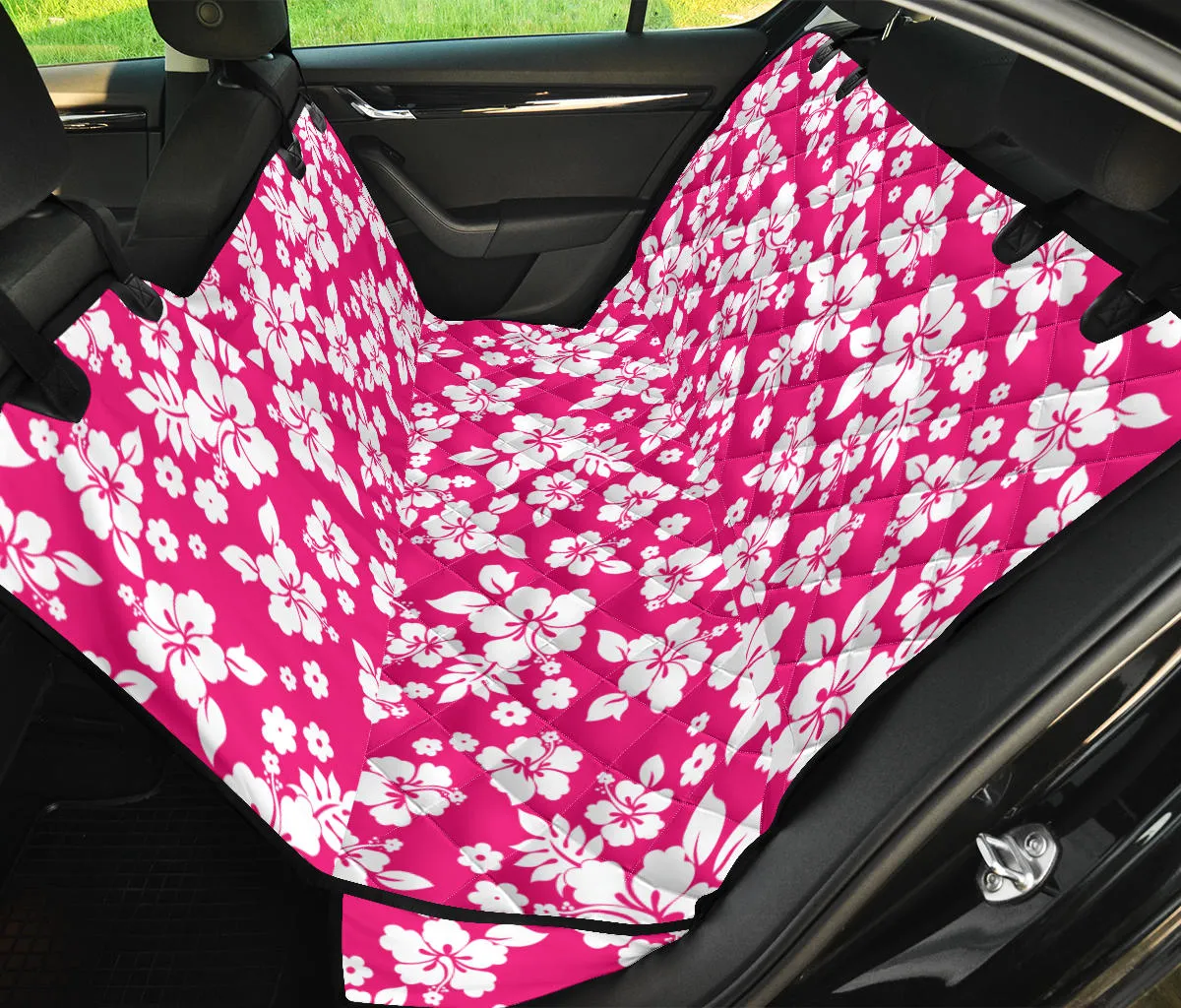 Hot Pink Hibiscus Hawaiian Back Seat Protector Cover For Pets