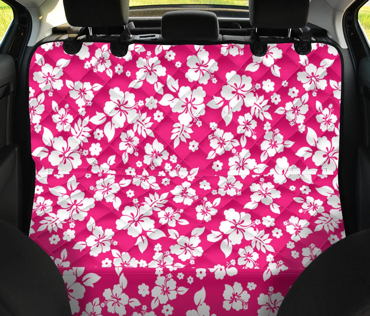 Hot Pink Hibiscus Hawaiian Back Seat Protector Cover For Pets