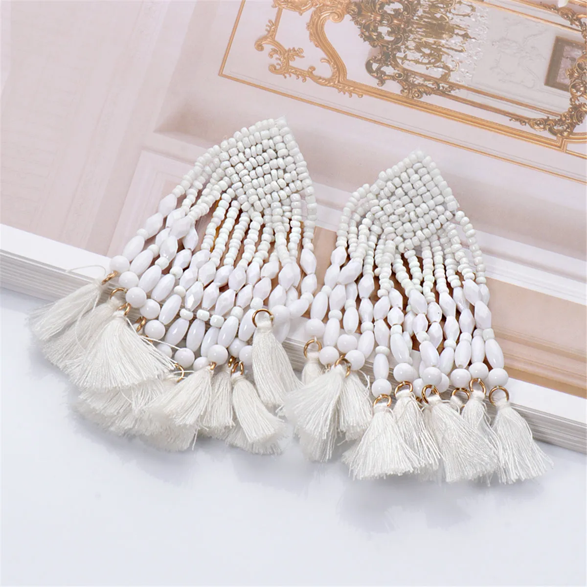 Howlite & 18K Gold-Plated Beaded Tassel Drop Earrings